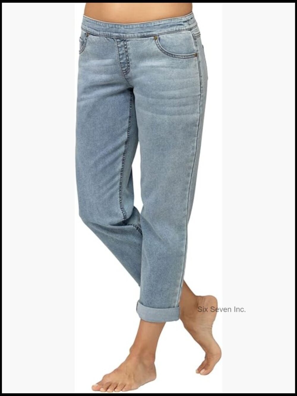 Relaxed Fit Boyfriend Jeans - Elastic Waist Pull-On Jeans with Drawstring